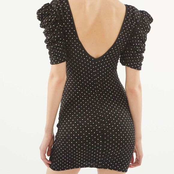 ✨HP✨Black Hague Rhinestone Puff Sleeve Mini Dress✨ - Picture 3 of 5